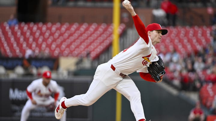 Apr 14, 2025; St. Louis, Missouri, USA;  St. Louis Cardinals starting pitcher Sonny Gray (54) pitches against the Houston Astros during the first inning at Busch Stadium. Mandatory Credit: Jeff Curry-Imagn Images