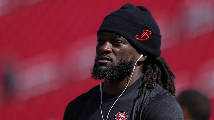 Oct 1, 2023; Santa Clara, California, USA; San Francisco 49ers wide receiver Brandon Aiyuk (11) warms up before the game against the Arizona Cardinals at Levi's Stadium. Mandatory Credit: Sergio Estrada-USA TODAY Sports