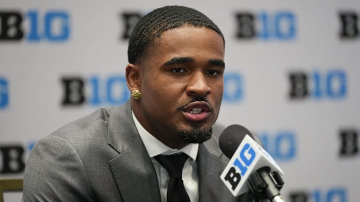 Jul 24, 2025; Las Vegas, NV, USA; USC safety Kamari Ramsey speaks to the media during the Big Ten NCAA college football media days at Mandalay Bay Resort. Mandatory Credit: Lucas Peltier-Imagn Images