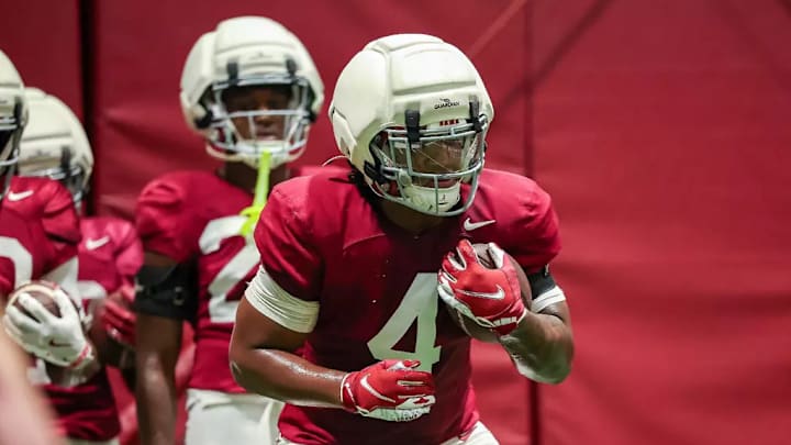 3/31/25 MFB Spring practice Alabama Running Back Daniel Hill (4) Photo by Kent Gidley