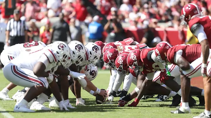 The University of Alabama football team in action against South Carolina at Bryant-Denny Stadium in Tuscaloosa, AL on Saturday, Oct 12, 2024.