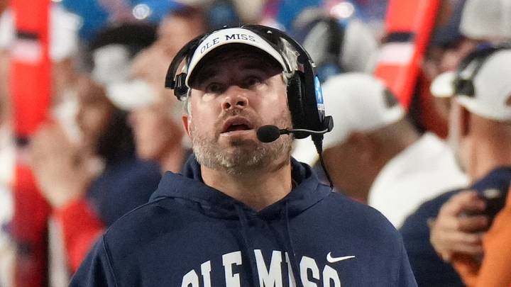 Ole Miss Rebels head coach Pete Golding looks up during the first half against the Texas Longhorns at Darrell K Royal-Texas Memorial Stadium. Ole Miss Rebels head coach Pete Golding looks up during the first half against the Texas Longhorns at Darrell K Royal-Texas Memorial Stadium.