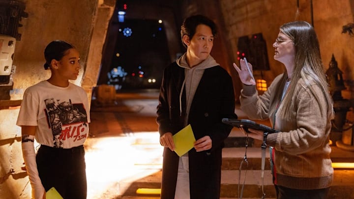 Amandla Stenberg, Lee Jung-jae, and Leslye Headland behind the scenes of The Acolyte.
