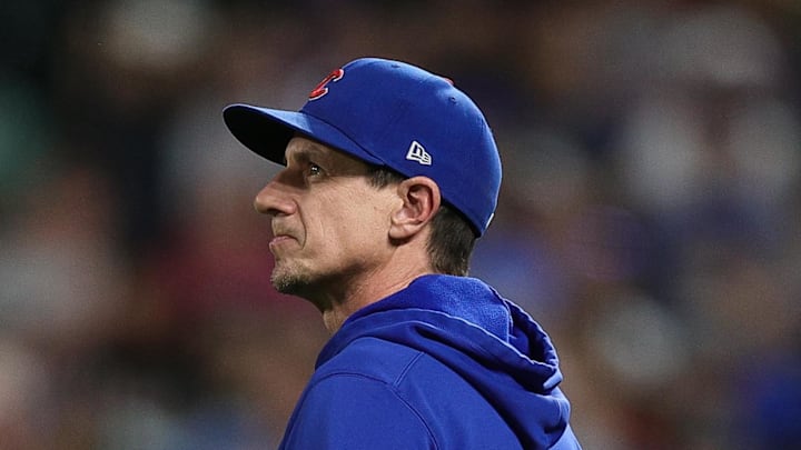 Sep 13, 2024; Denver, Colorado, USA; Chicago Cubs manager Craig Counsell (30) walks to the mound in the eighth inning against the Colorado Rockies at Coors Field.