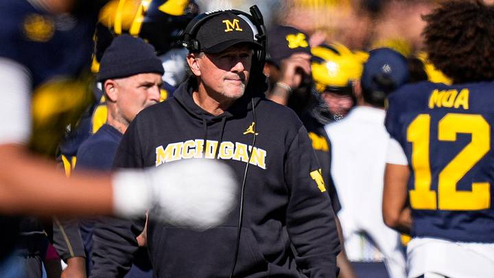 Michigan head coach Kyle Whittingham watches a play against Indiana from the sideline during the first half at Michigan Stadium in Ann Arbor on Saturday, Oct. 24, 2026.