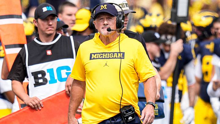 Michigan head coach Kyle Whittingham watches a play against Oklahoma during the first half at Michigan Stadium in Ann Arbor on Saturday, Sept. 12, 2026.