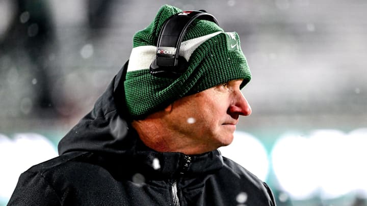 Michigan State's head coach Jonathan Smith looks on from the sideline during the third quarter in the game against Rutgers on Saturday, Nov. 30, 2024, at Spartan Stadium in East Lansing. Michigan State's head coach Jonathan Smith looks on from the sideline during the third quarter in the game against Rutgers on Saturday, Nov. 30, 2024, at Spartan Stadium in East Lansing.