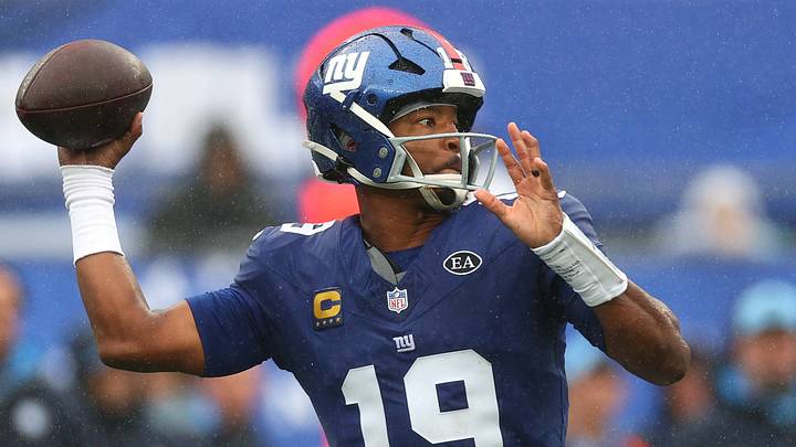 Sep 27, 2026; East Rutherford, New Jersey, USA;  New York Giants quarterback Jameis Winston (19) passes the ball against the Tennessee Titans during the first quarter at MetLife Stadium.  Mandatory Credit: Vincent Carchietta-Imagn Images