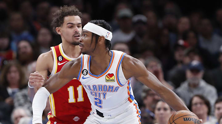 Jan 25, 2023; Oklahoma City, Oklahoma, USA; Oklahoma City Thunder guard Shai Gilgeous-Alexander (2)