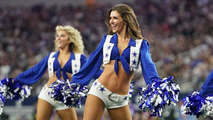Dallas Cowboys cheerleaders during the first half against the Minnesota Vikings at AT&T Stadium. Dallas Cowboys cheerleaders during the first half against the Minnesota Vikings at AT&T Stadium.