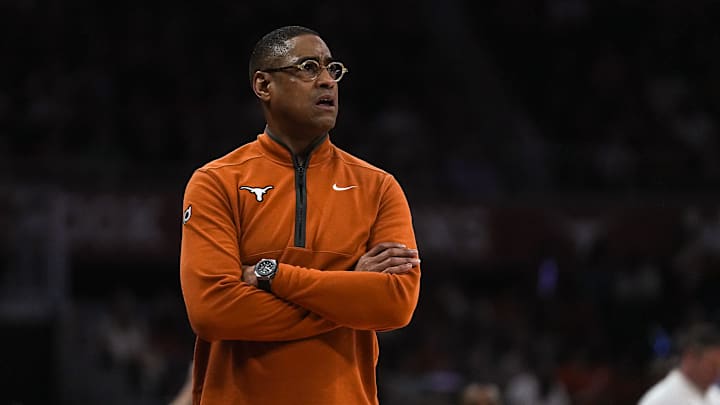 Texas Longhorns head coach Rodney Terry watches from the sideline during the game against Georgia at the Moody Center on Saturday, March 1, 2025.