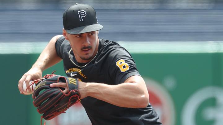 Jun 25, 2026; Pittsburgh, Pennsylvania, USA;  Pittsburgh Pirates shortstop Konnor Griffin (6) warms up before the game against the Seattle Mariners at PNC Park. Mandatory Credit: Charles LeClaire-Imagn Images