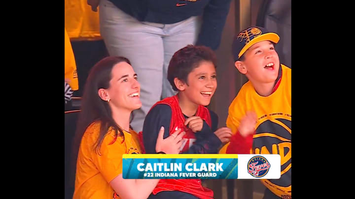 Indiana Fever guard Caitlin Clark at Indiana Pacers-Milwaukee Bucks on April 19, 2025.
