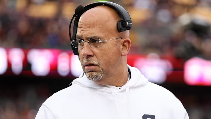 Penn State coach James Franklin looks on during the first quarter against the Minnesota Golden Gophers at Huntington Bank Stadium.