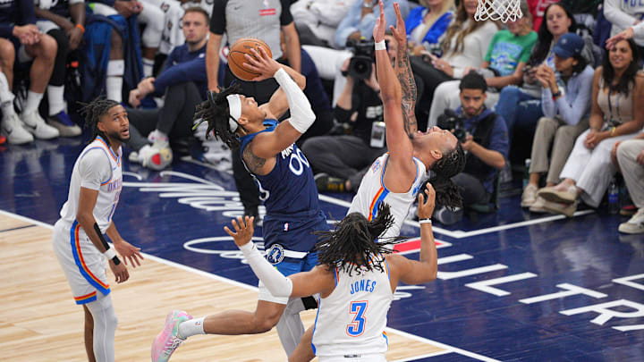 Minnesota Timberwolves guard Terrence Shannon Jr. shoots the ball against the Oklahoma City Thunder during the second half in Game 3 of the Western Conference finals at Target Center in Minneapolis on May 24, 2025. Minnesota Timberwolves guard Terrence Shannon Jr. shoots the ball against the Oklahoma City Thunder during the second half in Game 3 of the Western Conference finals at Target Center in Minneapolis on May 24, 2025.