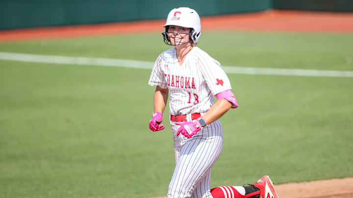 Coahoma’s Hannah Wells hits a home run during the Class 3A division II UIL State Championship game on May 29, 2025, at Red & Charline McCombs Field in Austin.