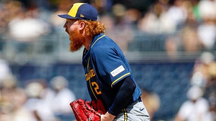 Aug 12, 2026; San Diego, California, USA; Milwaukee Brewers starting pitcher Dustin May (21) celebrates during the seventh inning against the San Diego Padres at Petco Park. Mandatory Credit: David Frerker-Imagn Images Aug 12, 2026; San Diego, California, USA; Milwaukee Brewers starting pitcher Dustin May (21) celebrates during the seventh inning against the San Diego Padres at Petco Park. Mandatory Credit: David Frerker-Imagn Images