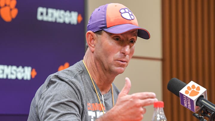 Feb 28, 2024; Clemson, South Carolina, USA; Clemson Head Coach Dabo Swinney speaks with media before