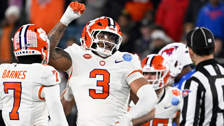 Clemson Tigers defensive end T.J. Parker reacts after a play during the second quarter against the SMU Mustangs.