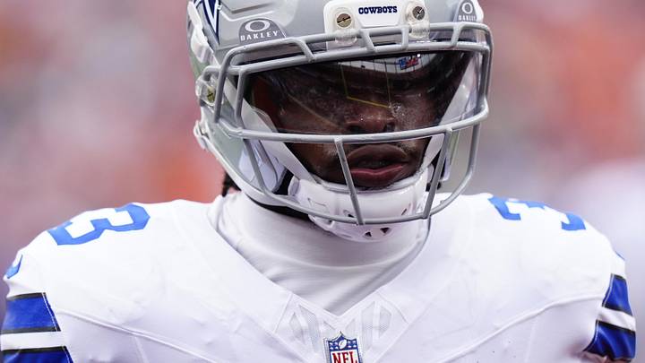 Dallas Cowboys running back Javonte Williams looks on before the game against the Denver Broncos.