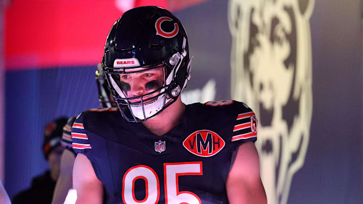 Dec 20, 2025; Chicago, Illinois, USA; Chicago Bears tight end Cole Kmet (85) takes the field before the game against the Green Bay Packers at Soldier Field. Mandatory Credit: Mike Dinovo-Imagn Images Dec 20, 2025; Chicago, Illinois, USA; Chicago Bears tight end Cole Kmet (85) takes the field before the game against the Green Bay Packers at Soldier Field. Mandatory Credit: Mike Dinovo-Imagn Images