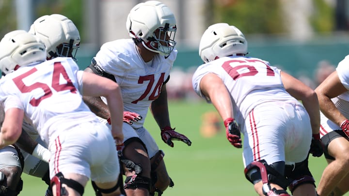 Kadyn Proctor, Alabama OL at practice
