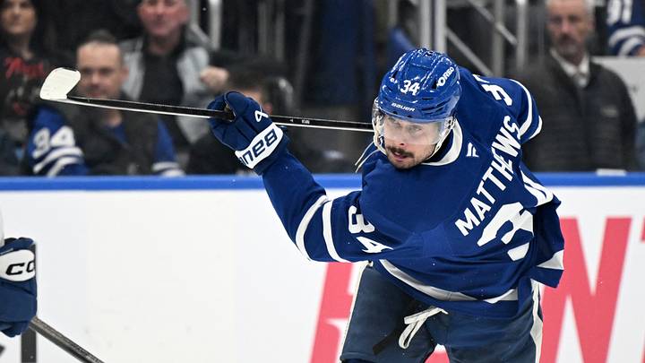 Mar 7, 2026; Toronto, Ontario, CAN; Toronto Maple Leafs forward Auston Matthews (34) shoots the puck against the Tampa Bay Lightning in the third period at Scotiabank Arena. Mandatory Credit: Dan Hamilton-Imagn Images Mar 7, 2026; Toronto, Ontario, CAN; Toronto Maple Leafs forward Auston Matthews (34) shoots the puck against the Tampa Bay Lightning in the third period at Scotiabank Arena. Mandatory Credit: Dan Hamilton-Imagn Images