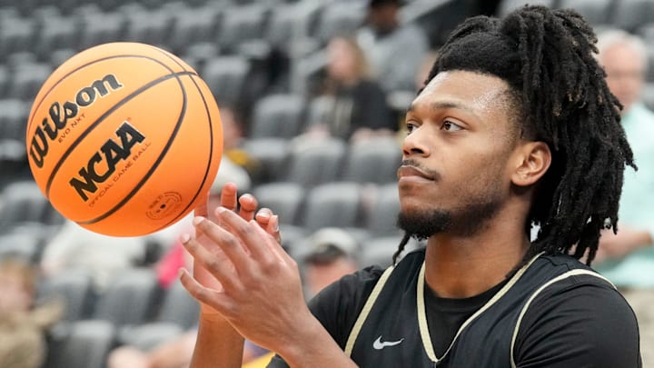 Purdue Boilermakers guard Antione West (1) practices ahead of an NCAA Tournament first-round game.
