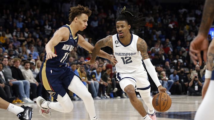 Memphis Grizzlies guard Ja Morant (12) dribbles the ball.