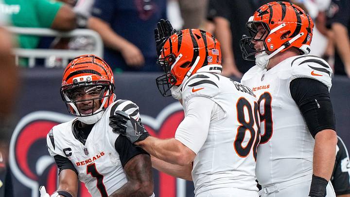 Cincinnati Bengals receiver Ja'Marr Chase celebrates his touchdown catch in the second quarter against the Houston Texans on Sept. 20. Cincinnati Bengals receiver Ja'Marr Chase celebrates his touchdown catch in the second quarter against the Houston Texans on Sept. 20.