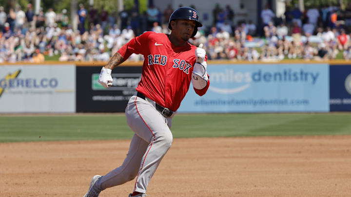 Mar 13, 2025; Port St. Lucie, Florida, USA; Boston Red Sox second base Vaughn Grissom (5) rounds third base and scores during the second inning against the New York Mets at Clover Park. Mandatory Credit: Reinhold Matay-Imagn Images Mar 13, 2025; Port St. Lucie, Florida, USA; Boston Red Sox second base Vaughn Grissom (5) rounds third base and scores during the second inning against the New York Mets at Clover Park. Mandatory Credit: Reinhold Matay-Imagn Images