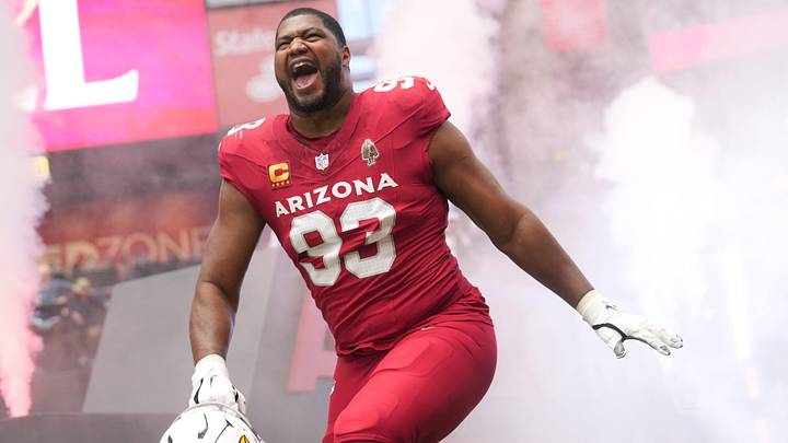 Arizona Cardinals defensive lineman Calais Campbell (93) is introduced before their game against the Carolina Panthers.