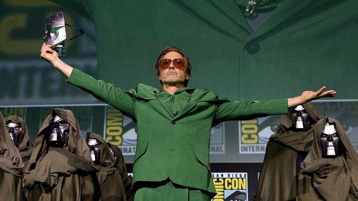 Robert Downey Jr. speaks onstage during the Marvel Studios Panel in Hall H at SDCC in San Diego, California on July 27, 2024 Robert Downey Jr. speaks onstage during the Marvel Studios Panel in Hall H at SDCC in San Diego, California on July 27, 2024