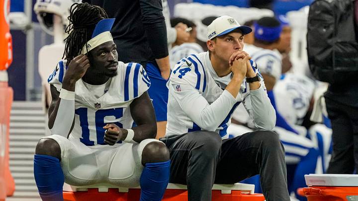 Indianapolis Colts wide receiver Ashton Dulin (16) and Indianapolis Colts wide receiver Alec Pierce (14) sit on the sidelines watching the game Saturday, Aug. 29, 2026, during the game against the Detroit Lions at Lucas Oil Stadium in Indianapolis. The Detroit Lions defeated the Indianapolis Colts, 25-16. Indianapolis Colts wide receiver Ashton Dulin (16) and Indianapolis Colts wide receiver Alec Pierce (14) sit on the sidelines watching the game Saturday, Aug. 29, 2026, during the game against the Detroit Lions at Lucas Oil Stadium in Indianapolis. The Detroit Lions defeated the Indianapolis Colts, 25-16.