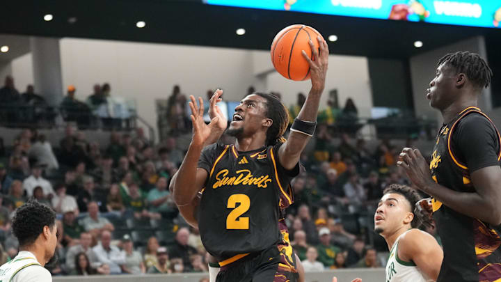 Feb 21, 2026; Waco, Texas, USA; Arizona State Sun Devils guard Anthony Johnson (2) scores a basket against the Baylor Bears during the first half at Paul and Alejandra Foster Pavilion. Mandatory Credit: Chris Jones-Imagn Images Feb 21, 2026; Waco, Texas, USA; Arizona State Sun Devils guard Anthony Johnson (2) scores a basket against the Baylor Bears during the first half at Paul and Alejandra Foster Pavilion. Mandatory Credit: Chris Jones-Imagn Images