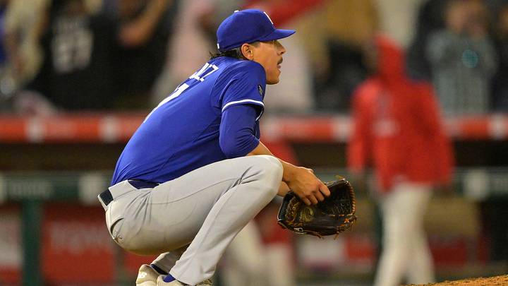 Mar 24, 2025; Anaheim, California, USA; Los Angeles Dodgers relief pitcher Jose Rodriguez (97) reacts after giving up a walk-off single to Los Angeles Angels left fielder Taylor Ward (3) in the ninth inning at Angel Stadium. Mandatory Credit: Jayne Kamin-Oncea-Imagn Images Mar 24, 2025; Anaheim, California, USA; Los Angeles Dodgers relief pitcher Jose Rodriguez (97) reacts after giving up a walk-off single to Los Angeles Angels left fielder Taylor Ward (3) in the ninth inning at Angel Stadium. Mandatory Credit: Jayne Kamin-Oncea-Imagn Images