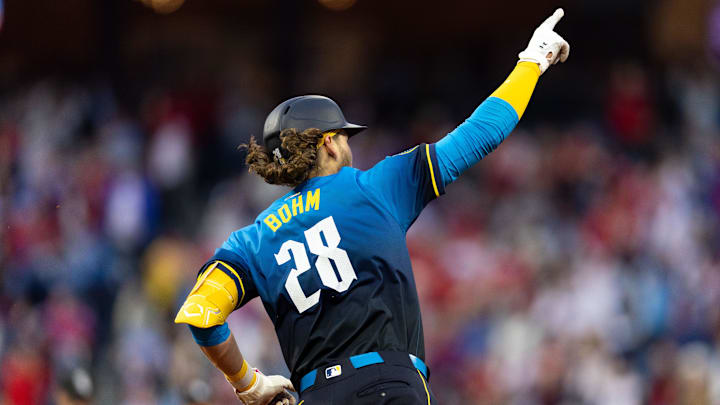 Apr 19, 2024; Philadelphia, Pennsylvania, USA; Philadelphia Phillies third base Alec Bohm (28) Apr 19, 2024; Philadelphia, Pennsylvania, USA; Philadelphia Phillies third base Alec Bohm (28)