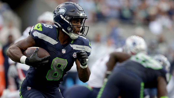 Seattle Seahawks running back Jadarian Price (8) runs during the second quarter against the New England Patriots at Lumen Field. Mandatory Credit: Joe Nicholson-Imagn Images Seattle Seahawks running back Jadarian Price (8) runs during the second quarter against the New England Patriots at Lumen Field. Mandatory Credit: Joe Nicholson-Imagn Images
