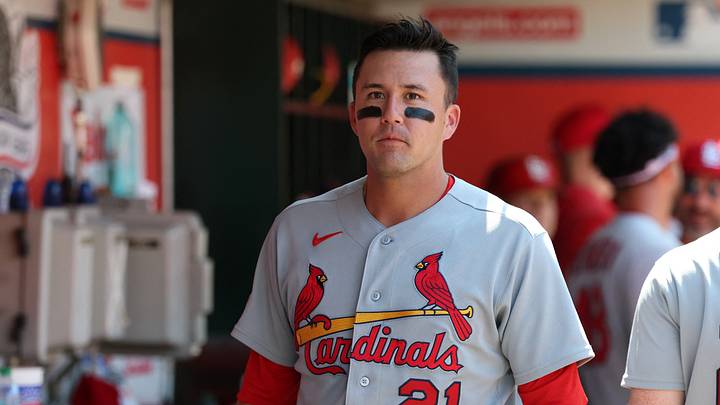 Jul 22, 2026; Anaheim, California, USA; St. Louis Cardinals outfielder Lars Nootbaar (21) looks on in the dugout during the seventh inning against the Los Angeles Angels at Angel Stadium. Mandatory Credit: Kiyoshi Mio-Imagn Images Jul 22, 2026; Anaheim, California, USA; St. Louis Cardinals outfielder Lars Nootbaar (21) looks on in the dugout during the seventh inning against the Los Angeles Angels at Angel Stadium. Mandatory Credit: Kiyoshi Mio-Imagn Images