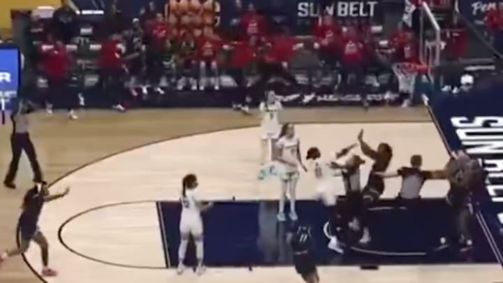 The melee began with 5:40 remaining in the fourth quarter of the second round Sun Belt women's basketball tournament game. 