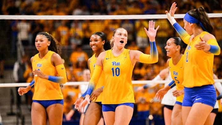 Pitt Volleyball Celebrates Point Against Penn State