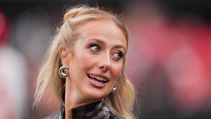 Brittany Mahomes looks on from the sideline before a game between the Kansas City Chiefs and Las Vegas Raiders at Allegiant Stadium. Brittany Mahomes looks on from the sideline before a game between the Kansas City Chiefs and Las Vegas Raiders at Allegiant Stadium.