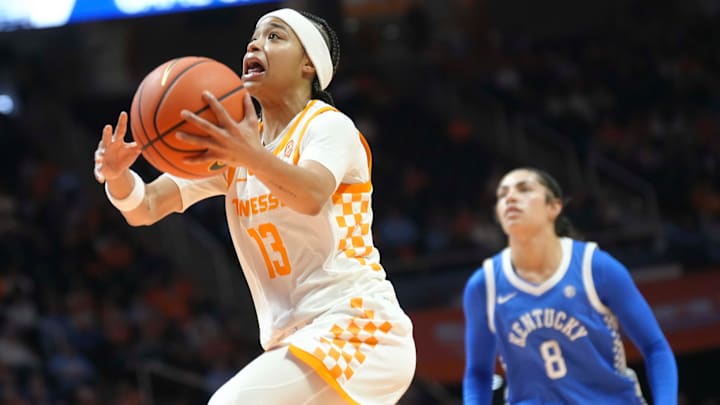 Tennessee's Mia Pauldo (13) takes a shot during a game between the Lady Vols and Kentucky at Thompson-Boling Arena at Food City Center in Knoxville, Tenn., Jan. 22, 2026. Tennessee defeated Kentucky. Tennessee's Mia Pauldo (13) takes a shot during a game between the Lady Vols and Kentucky at Thompson-Boling Arena at Food City Center in Knoxville, Tenn., Jan. 22, 2026. Tennessee defeated Kentucky.
