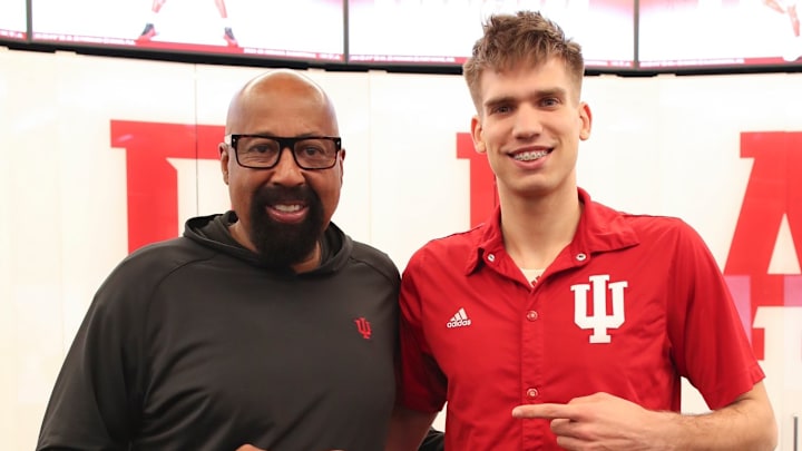 Indiana coach Mike Woodson pictured with Harun Zrno during his visit to Bloomington on Jan. 8.