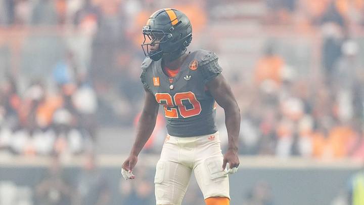 Tennessee defensive back Tevis Metcalf (20) on the field with firework smoke, during a game between Tennessee and Auburn in Neyland Stadium in Knoxville, Tennessee, Oct. 3, 2026. Tennessee defensive back Tevis Metcalf (20) on the field with firework smoke, during a game between Tennessee and Auburn in Neyland Stadium in Knoxville, Tennessee, Oct. 3, 2026.