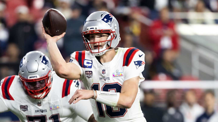 Feb 8, 2026; Santa Clara, CA, USA; New England Patriots quarterback Drake Maye (10) against the Seattle Seahawks during Super Bowl LX at Levi's Stadium. Mandatory Credit: Mark J. Rebilas-Imagn Images Feb 8, 2026; Santa Clara, CA, USA; New England Patriots quarterback Drake Maye (10) against the Seattle Seahawks during Super Bowl LX at Levi's Stadium. Mandatory Credit: Mark J. Rebilas-Imagn Images