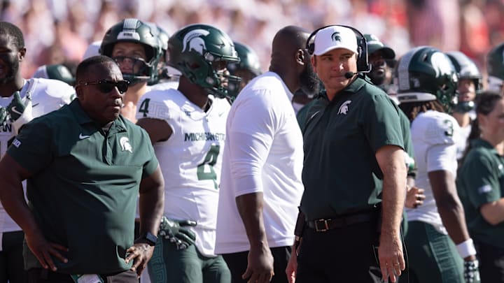 Oct 4, 2025; Lincoln, Nebraska, USA; Michigan State Spartans Head Coach Jonathan Smith during the first half of the game against Nebraska at Memorial Stadium. Mandatory Credit: Kylie Graham-Imagn Images Oct 4, 2025; Lincoln, Nebraska, USA; Michigan State Spartans Head Coach Jonathan Smith during the first half of the game against Nebraska at Memorial Stadium. Mandatory Credit: Kylie Graham-Imagn Images