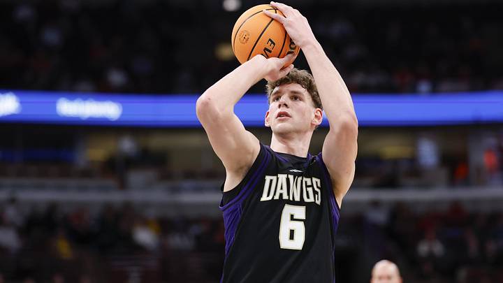 Mar 12, 2026; Chicago, IL, USA; Washington Huskies forward Hannes Steinbach (6) shoots a free throw against the Wisconsin Badgers during the first half at United Center. Mandatory Credit: Kamil Krzaczynski-Imagn Images Mar 12, 2026; Chicago, IL, USA; Washington Huskies forward Hannes Steinbach (6) shoots a free throw against the Wisconsin Badgers during the first half at United Center. Mandatory Credit: Kamil Krzaczynski-Imagn Images