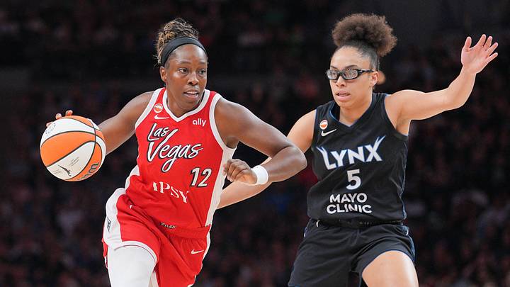 Aug 8, 2026; Minneapolis, Minnesota, USA; Las Vegas Aces Chelsea Gray (12) dribbles against the Minnesota Lynx Olivia Miles (5) in the second quarter at Target Center. Mandatory Credit: Brad Rempel-Imagn Images Aug 8, 2026; Minneapolis, Minnesota, USA; Las Vegas Aces Chelsea Gray (12) dribbles against the Minnesota Lynx Olivia Miles (5) in the second quarter at Target Center. Mandatory Credit: Brad Rempel-Imagn Images
