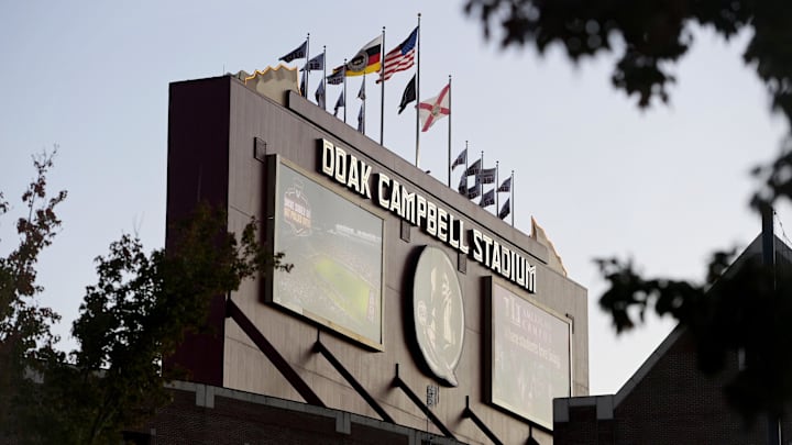 Nov 30, 2024; Tallahassee, Florida, USA; A general view of the outside of Doak S. Campbell Stadium as the Florida State Seminoles and the Florida Gators face off. Mandatory Credit: Melina Myers-Imagn Images